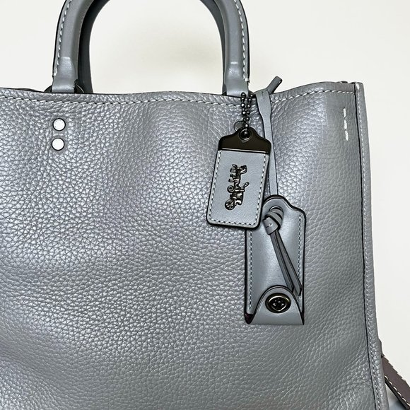 Coach Rogue 25 Grey Purple Colorblock Genuine Pebble Leather Satchels Handbags - Picture 3 of 16